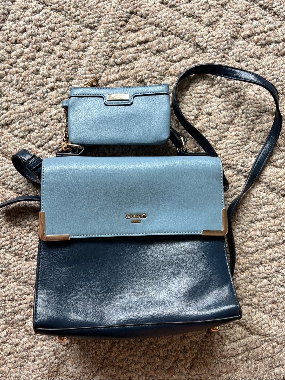 Dune London Two-Tone Light Blue and Navy Crossbody Bag with Coin Pouch